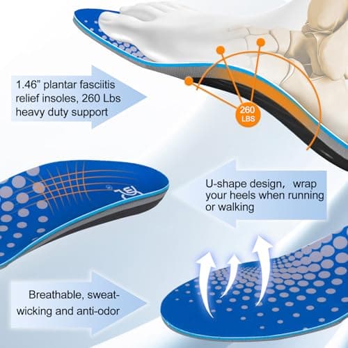 AOTENG STAR High Arch Support Insoles for Men 9-9.5 / Women 10-10.5, Blue-Standard