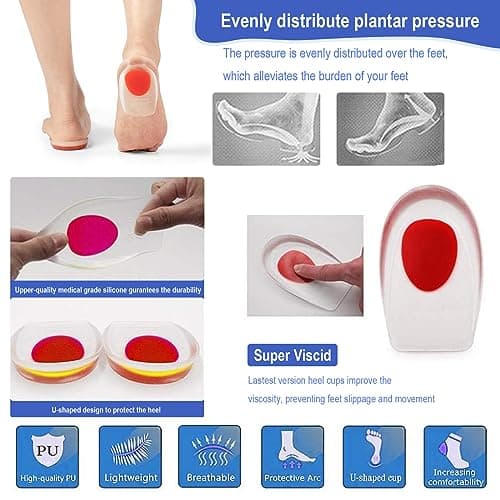 Plantar Fasciitis Heel Cups for Pain Relief and Foot Support (2 Pairs)