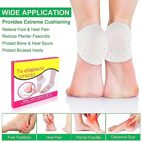 Hicdaw Reusable Silicone Heel Protectors, Pain Relief & Blister Protection, Ventilation Holes, Men & Women (4 Pairs Whit