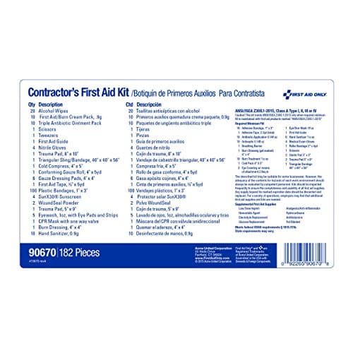25-Person ANSI A+ Contractor Emergency First Aid Kit for Home Renovation, Job Sites, and Construction Vehicles, 182 Piec