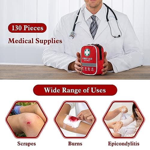 SuccorWare 130-Piece First Aid Kit with Hospital Grade Supplies - Emergency Blanket & Bandages - Ideal for Home, Outdoor