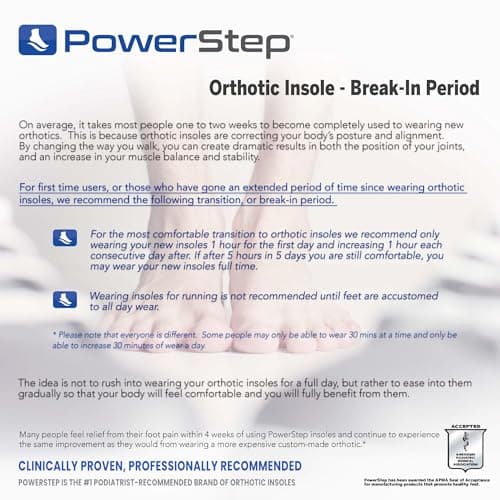PowerStep Pulse 3/4 Orthotics - Arch Support & Pain Relief for Running Shoes - Made in USA