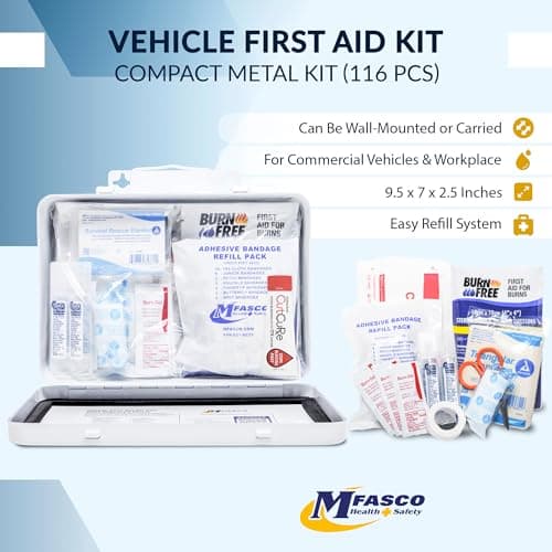 MFASCO DOT/ANSI/OSHA Compliant Vehicle First Aid Kit - 115 Pcs - Portable & Mountable - Waterproof
