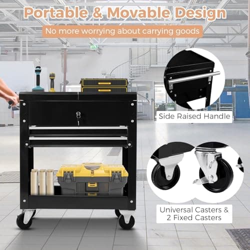 Heavy Duty ERGOMASTER Utility Cart with 4 Tiers & Drawers for Warehouse, Garage, Workshop