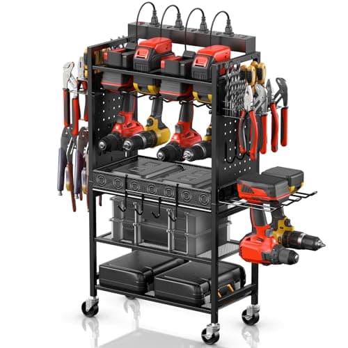 CCCEI Power Tool Organizer Cart with Charging Station, Black