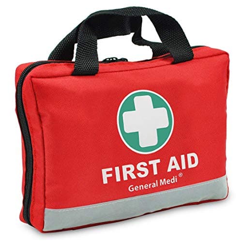 General Medi First Aid Kit - 309 Pieces, Reflective Bag, Bandages, Moleskin, Emergency Blanket — Red
