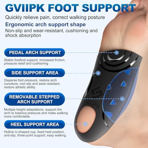 Removable High Arch Support Shoe Inserts for Plantar Fasciitis Relief - Men's/Women's L(Men8-9.5)