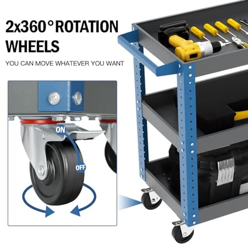 3-Tier Locking Tool Roll Cart, 500LBS Capacity, Blue