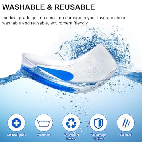 Silicone Heel Pads for Heel Pain Relief (4 Pairs, Small/Medium) for Men and Women
