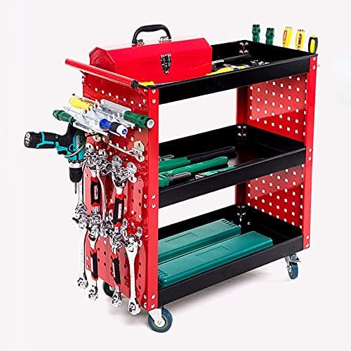Heavy-Duty 3-Tier Rolling Tool Trolley Cart with Hooks for Mechanics and Garden Outdoors