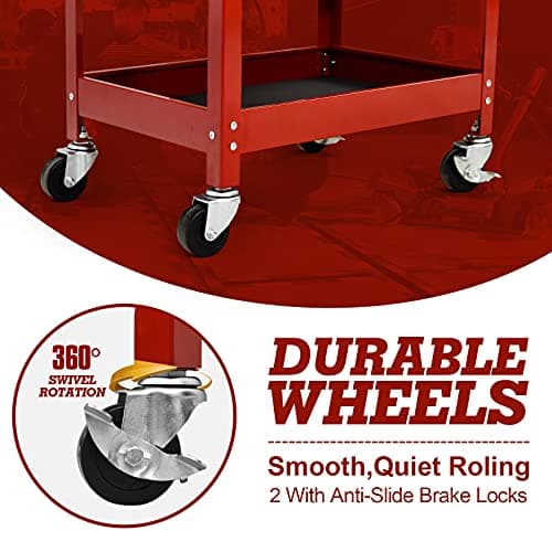 ARNOT Red 3-Tier Rolling Heavy Duty Tool Cart, 330 LBS, Garage & Warehouse