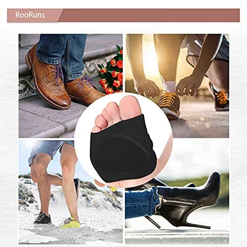 RooRuns Gel Metatarsal Pads for Ball of Foot Pain Relief, Black XL