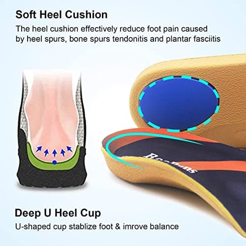 RooRuns High Arch Support Insoles, Plantar Fasciitis Relief, Metatarsal Pads, Flat Feet Relief, Heel Pain S