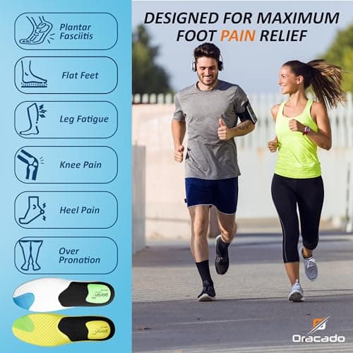 High Arch Support Plantar Fascitis Insoles for Men & Women Anti-Slip Foot Pain Relief Inserts