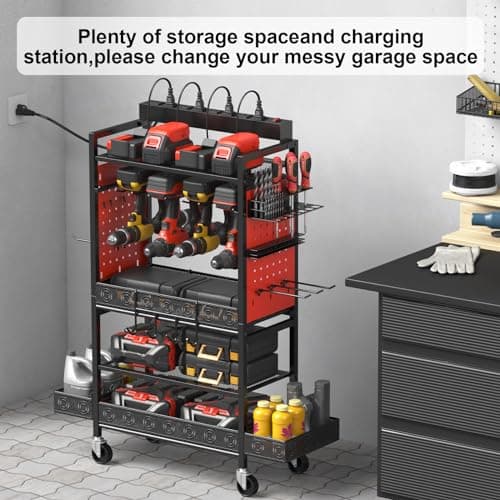 CCCEI Red Floor Standing Tool Organizer with Charging Station