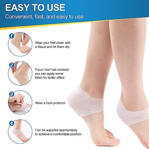 Blue and White Silicone Heel Cups for Foot Pain, Cracked Heels & Support