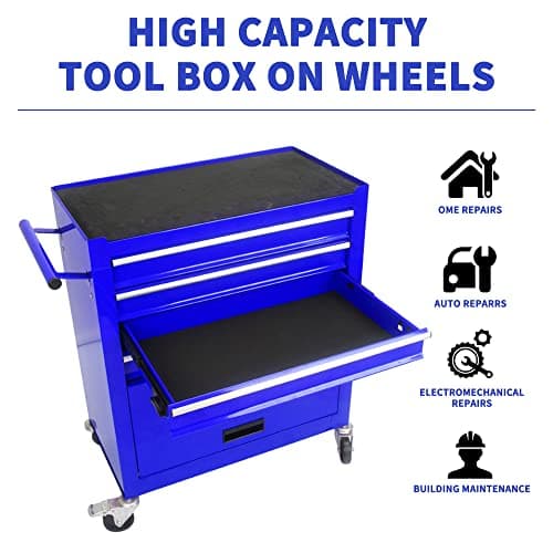 Wheelchair Tool Cart with 4 Drawers, Lockable Storage, Garage Workshop Organizer