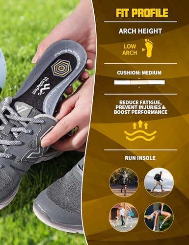 Men's & Women's Running Insoles for Plantar Fasciitis, Low Arch Support & Shock Absorption -Boosts Performance & Reduces