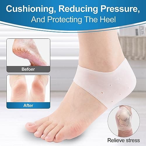 Blue and White Silicone Heel Cups for Foot Pain, Cracked Heels & Support