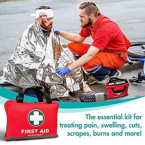 General Medi First Aid Kit - 309 Pieces, Reflective Bag, Bandages, Moleskin, Emergency Blanket