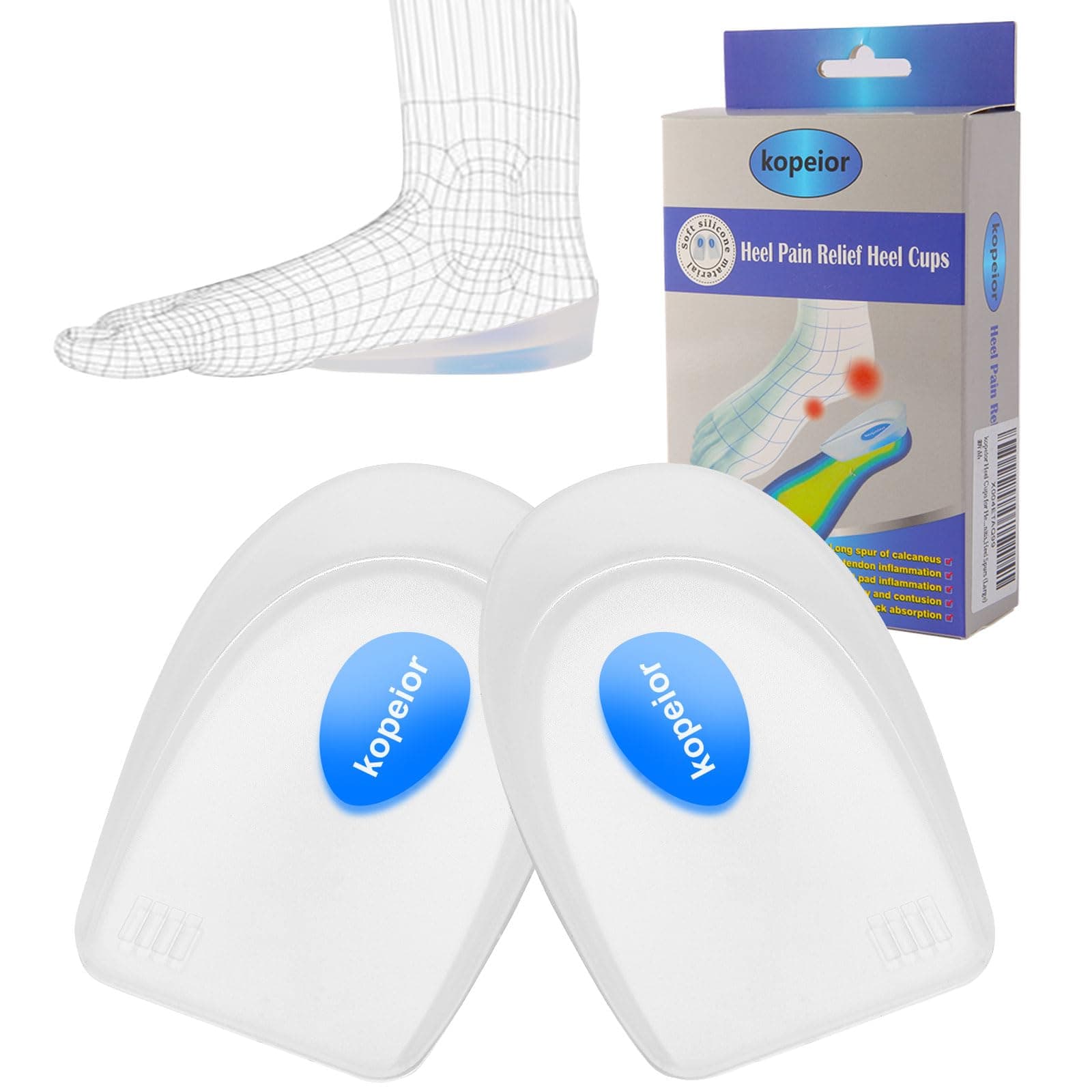 Heel Cups for Pain Relief, Silicone Gel Heel Pads for Men & Women