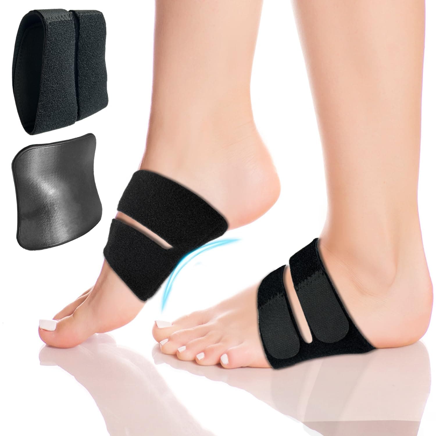 Unisex Arch Support Bands for Fallen Arches & Flat Feet (Black, 1 Pair)
