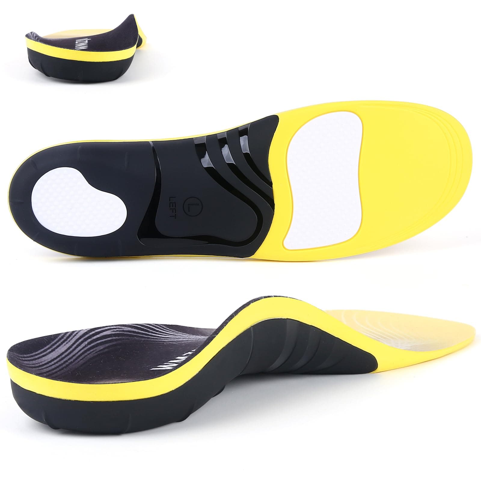 Orthotic Insoles for Arch Support - Plantar Fasciitis Pain Relief (Black)