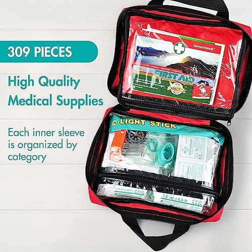 General Medi First Aid Kit - 309 Pieces, Reflective Bag, Bandages, Moleskin, Emergency Blanket