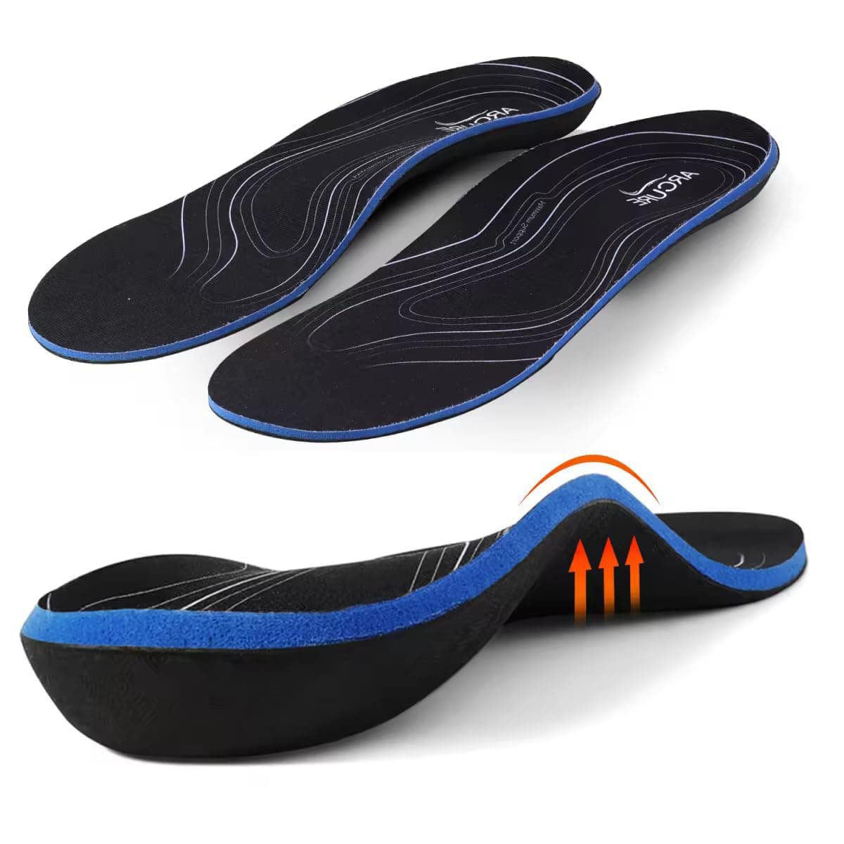 Arcure Heavy Duty Orthotic Insoles for Plantar Fasciitis and Flat Feet | 3.5cm Arch Support | Foot Pain Relief | Men's U