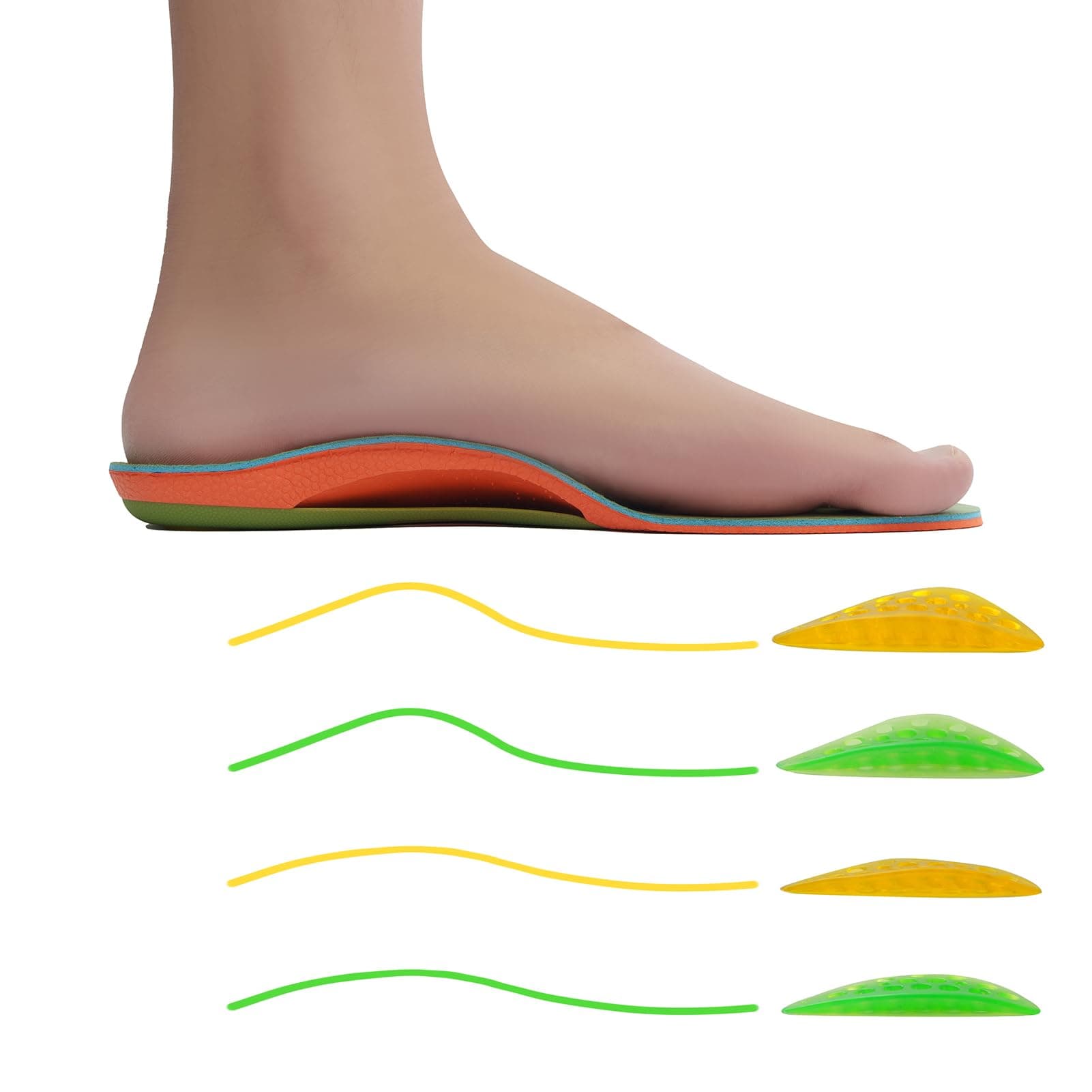 Adjustable Arch Support Insoles for Plantar Fasciitis, 4 Pairs Replacement Inserts, Left and Right Feet, All Day Orthoti