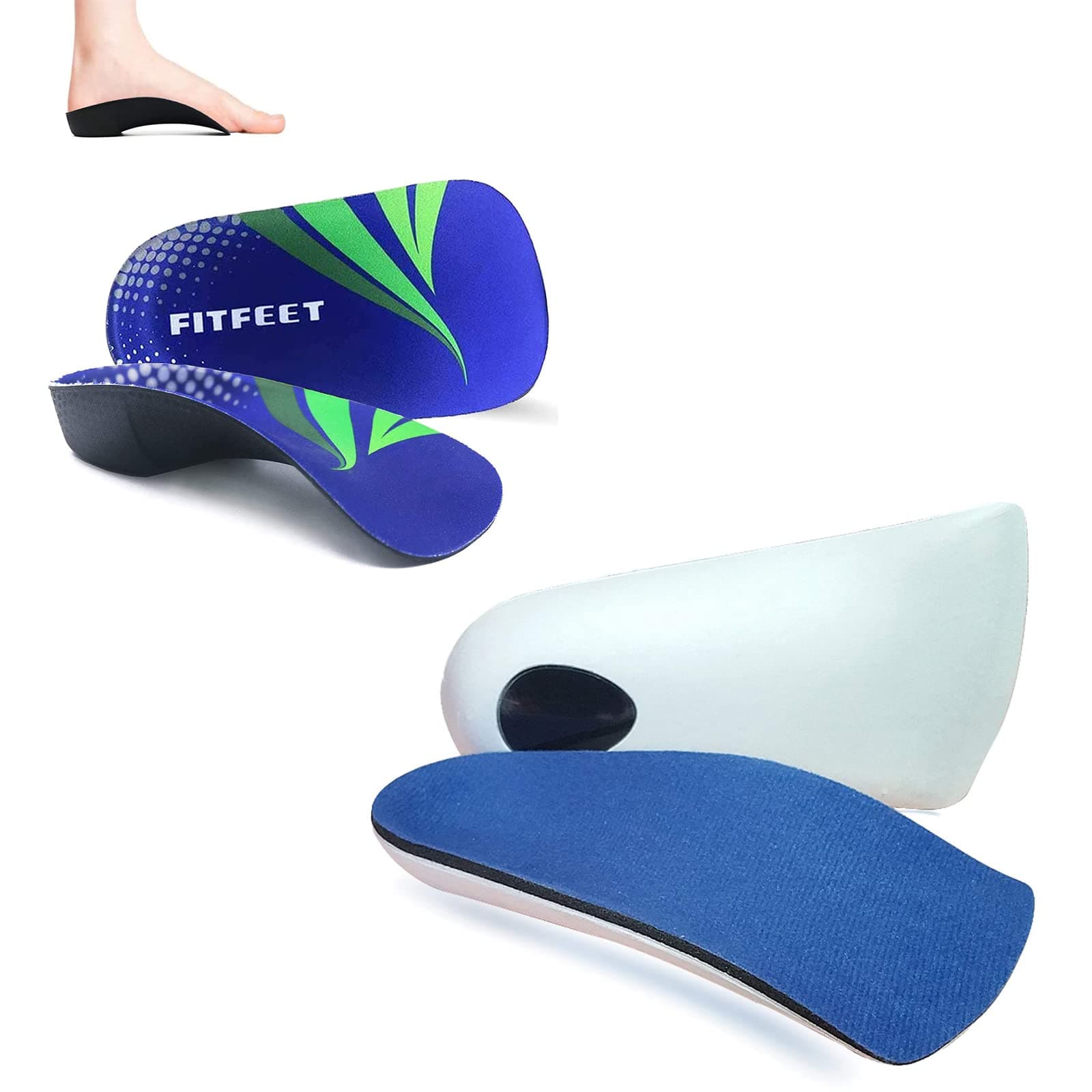 3/4 Length Comfortable Low Arch Support Insoles & Sturdy High Arch Support Orthotic Inserts