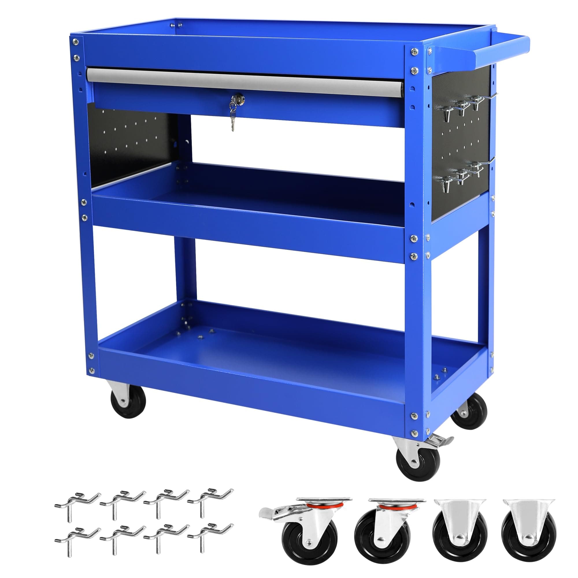 Heavy Duty 3 Tier Tool Cart with Lock, Wheel & Drawer, Ideal for Mechanics & Workshops
