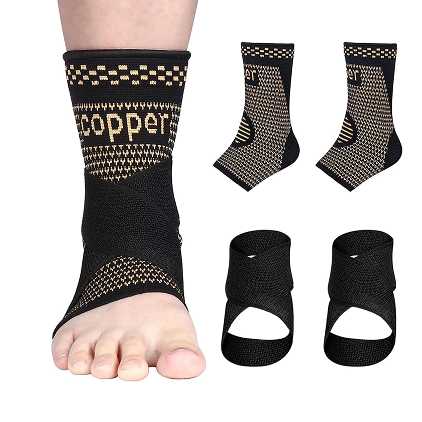 RooRuns Ankle Brace Compression Sleeve for Pain Relief, Foot Arch Support (2 Pack)