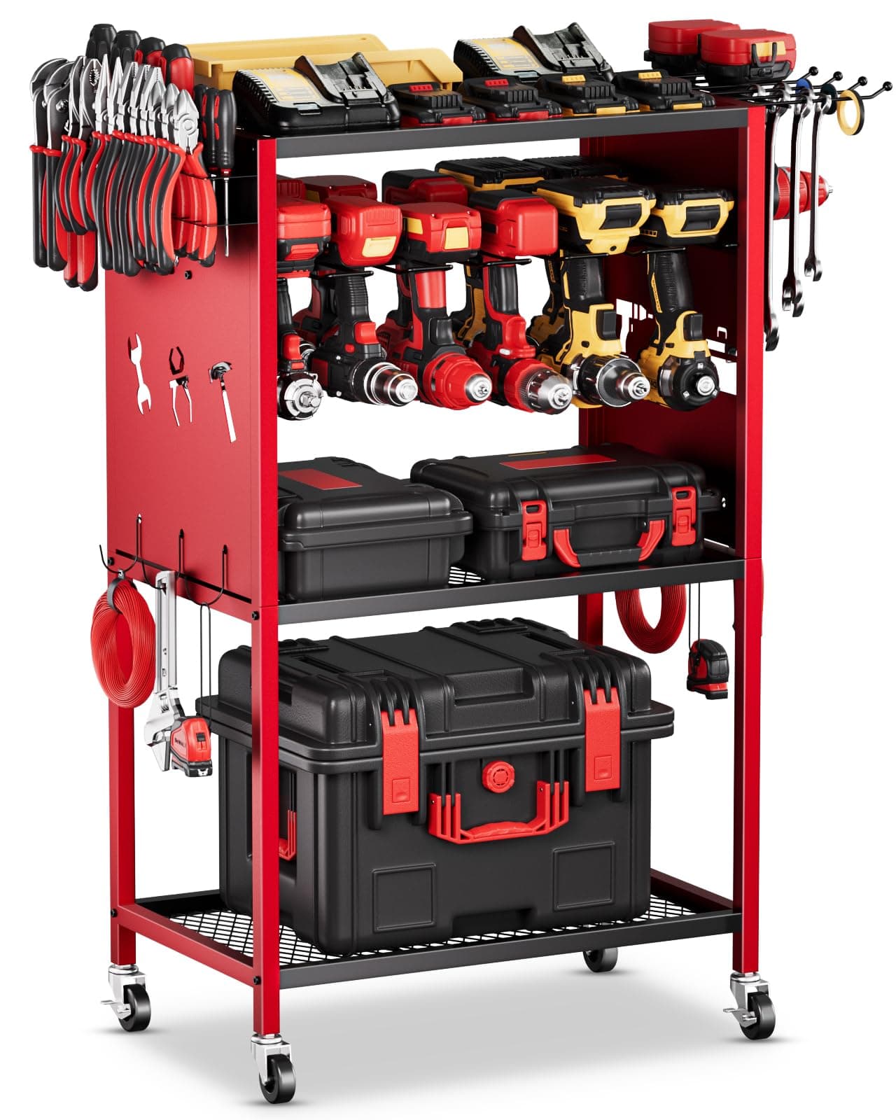Heavy-Duty Power Tool Storage Cart with Wheels - Large Rolling Organizer for Garage