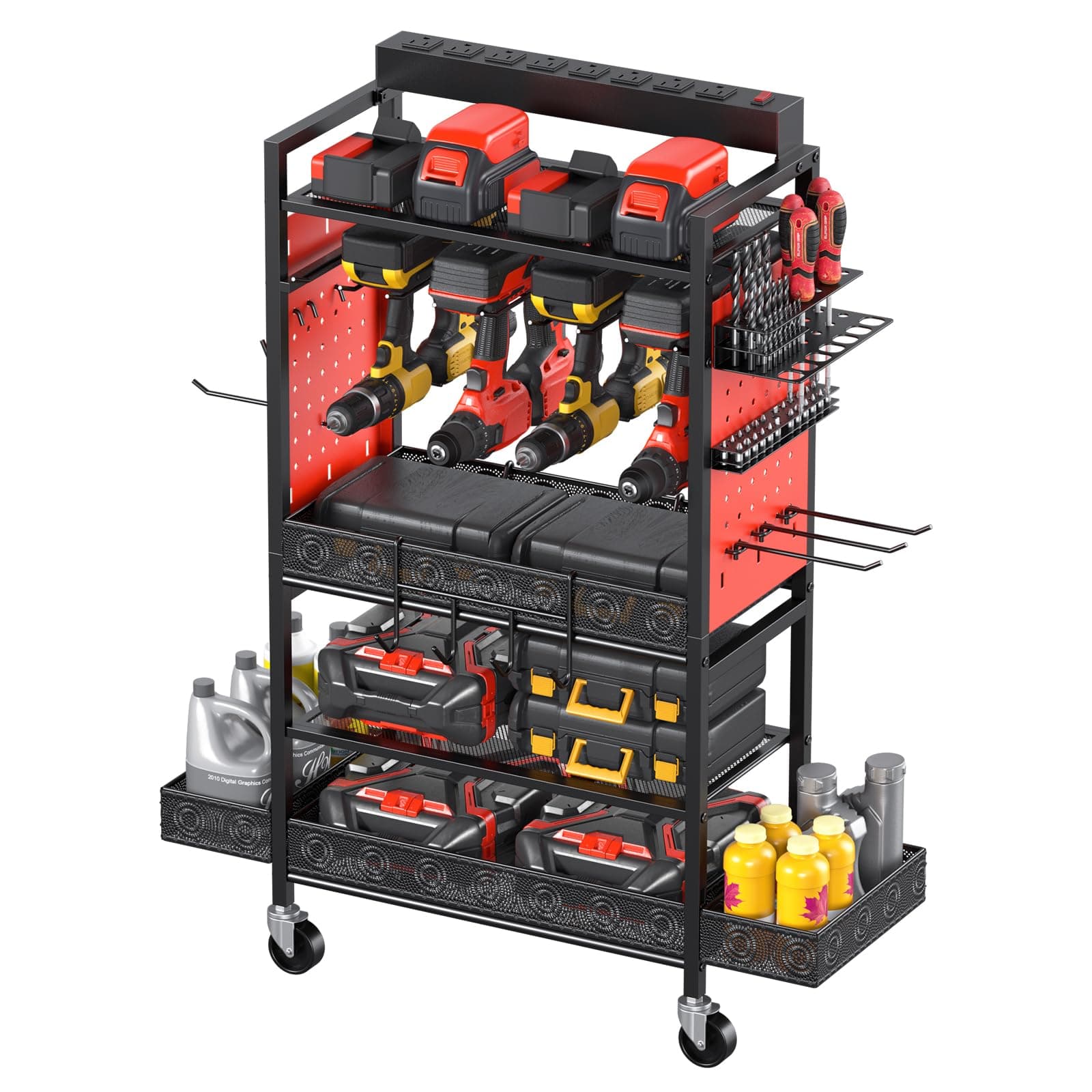CCCEI Red Floor Standing Tool Organizer with Charging Station