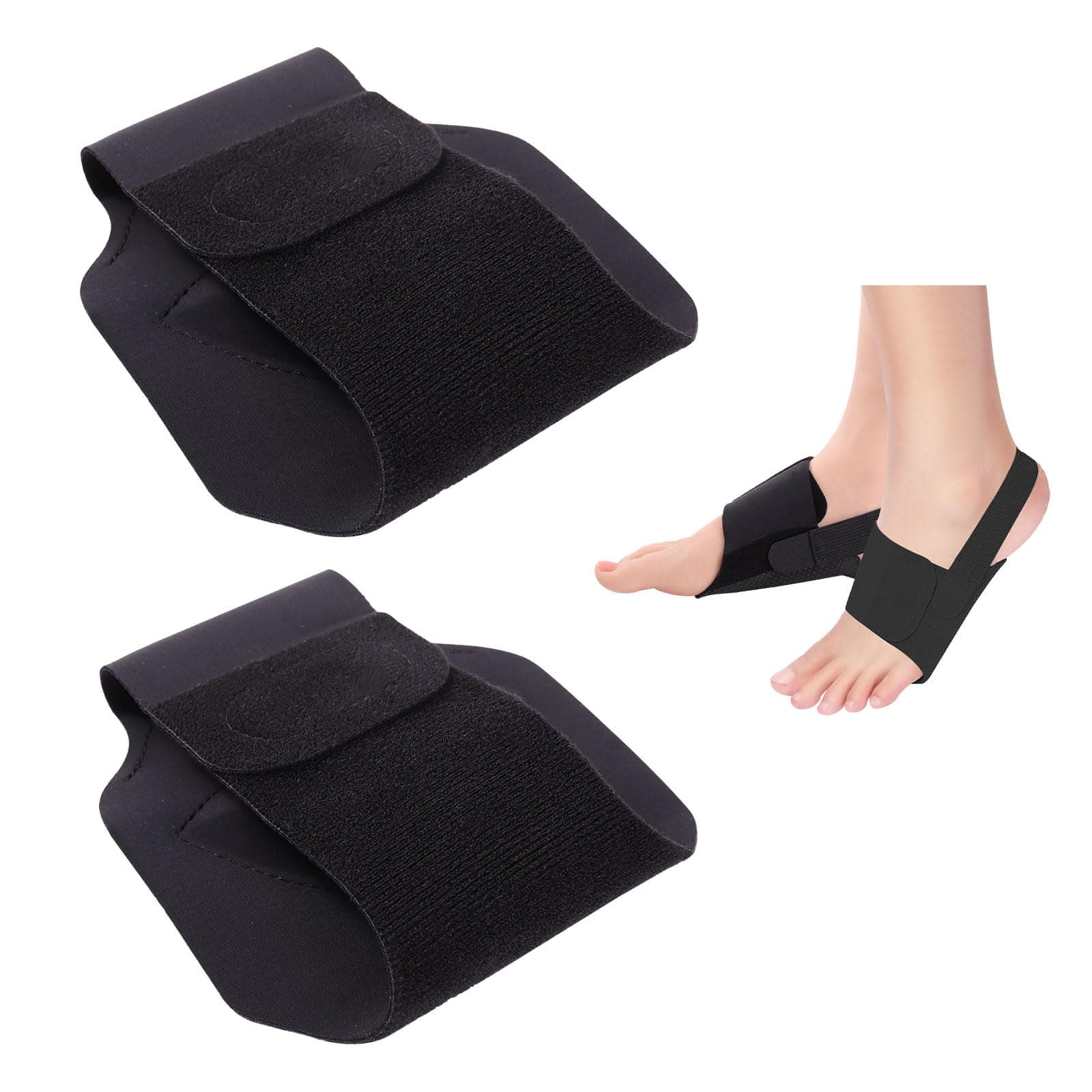 Arch Support Braces for Plantar Fasciitis & Flat Feet, Gel Inserts, Adjustable Wrap, Unisex Black