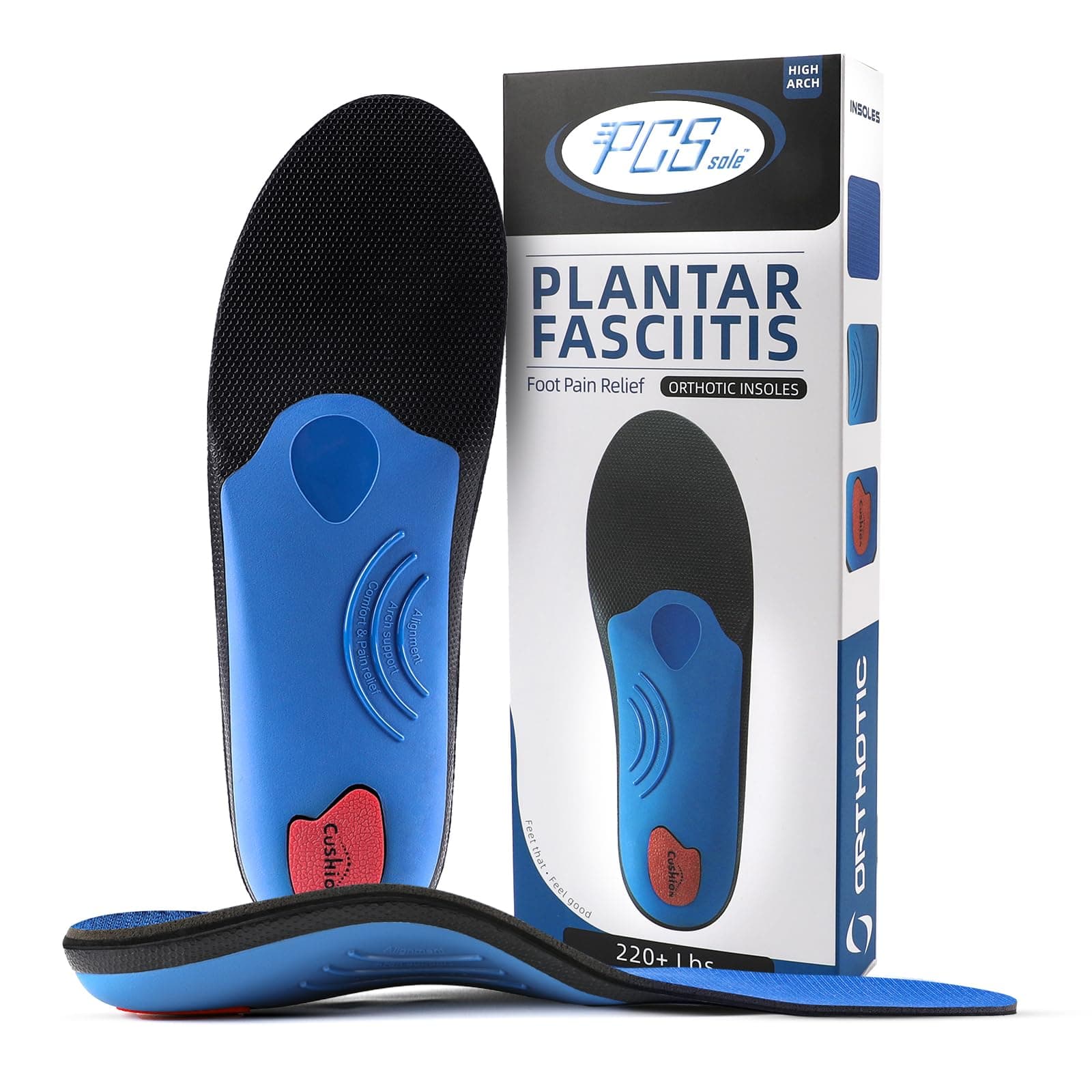 High Arch Support Shoe Inserts for Flat Feet - PCSsole Plantar Fasciitis Insoles