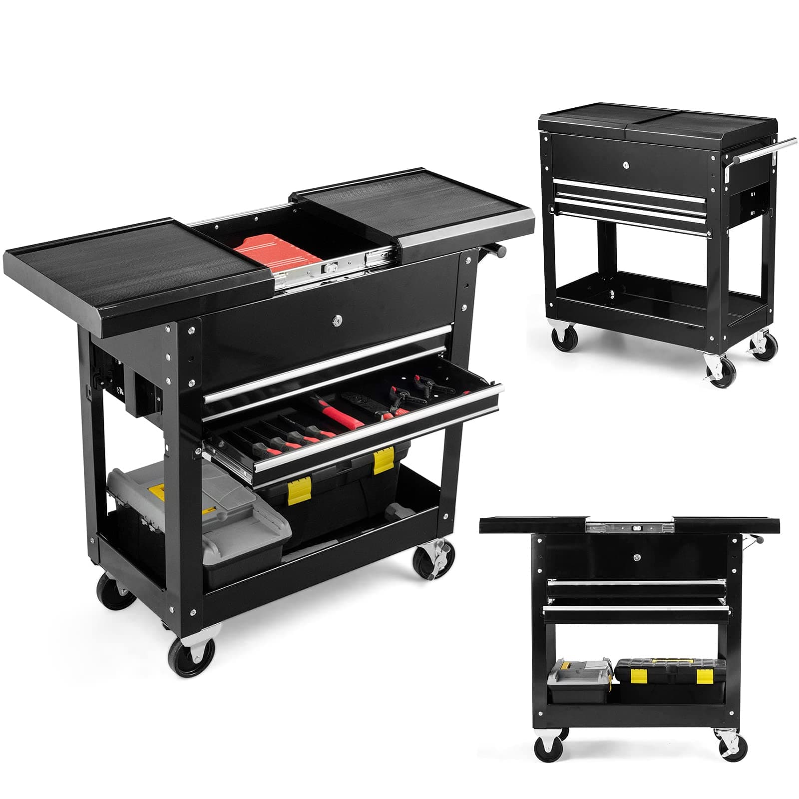 Goplus 4-Tier Rolling Tool Cart with Lockable Drawers, Black
