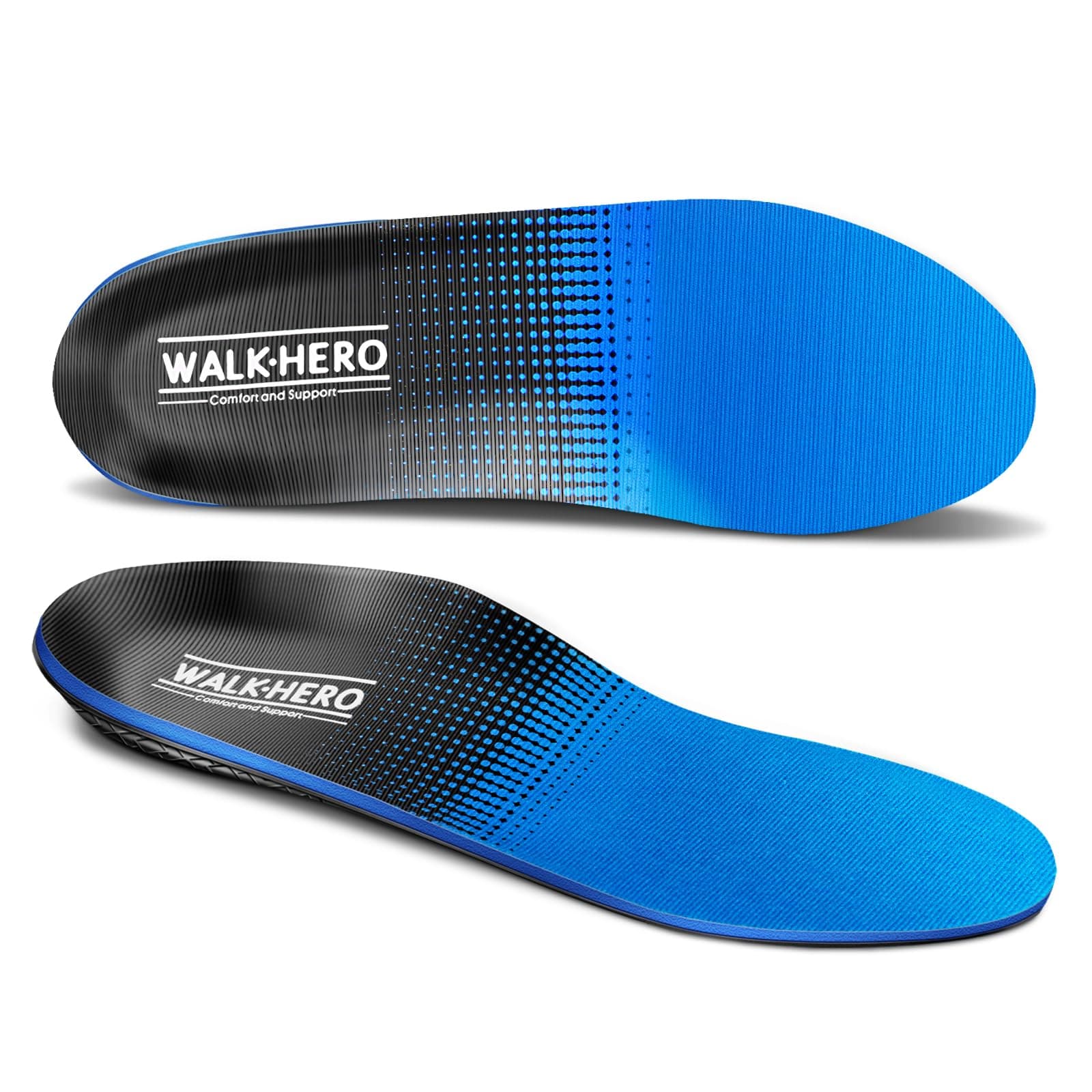 Walkhero High Arch Support Insoles, Blue, Relieve Plantar Fasciitis and Foot Fatigue (Men's 6-6 1/2 | Women's 8-8 1/2)