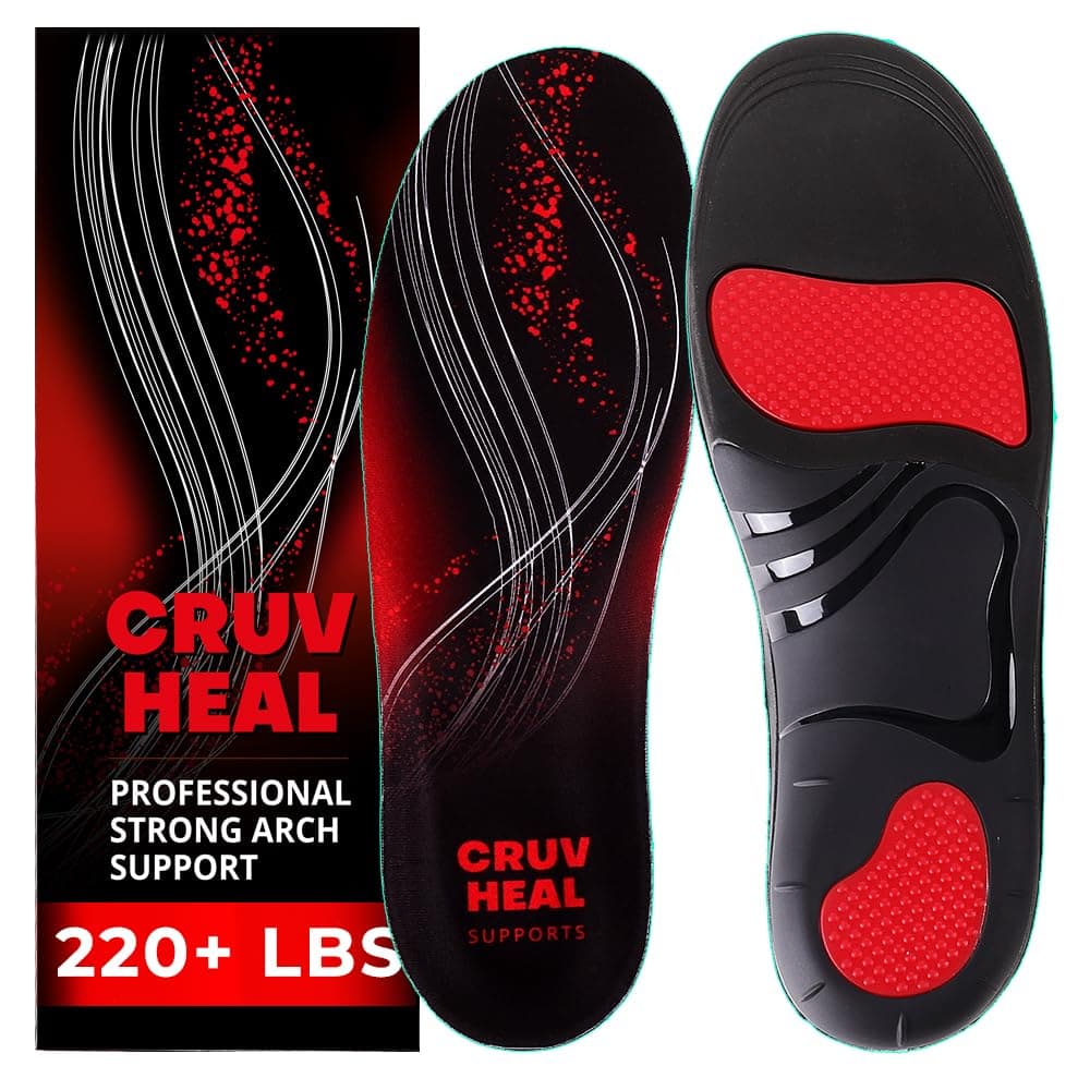 High Arch Support Insoles for Men & Women - Plantar Fasciitis Relief - Boot Work Shoes (S, Black)