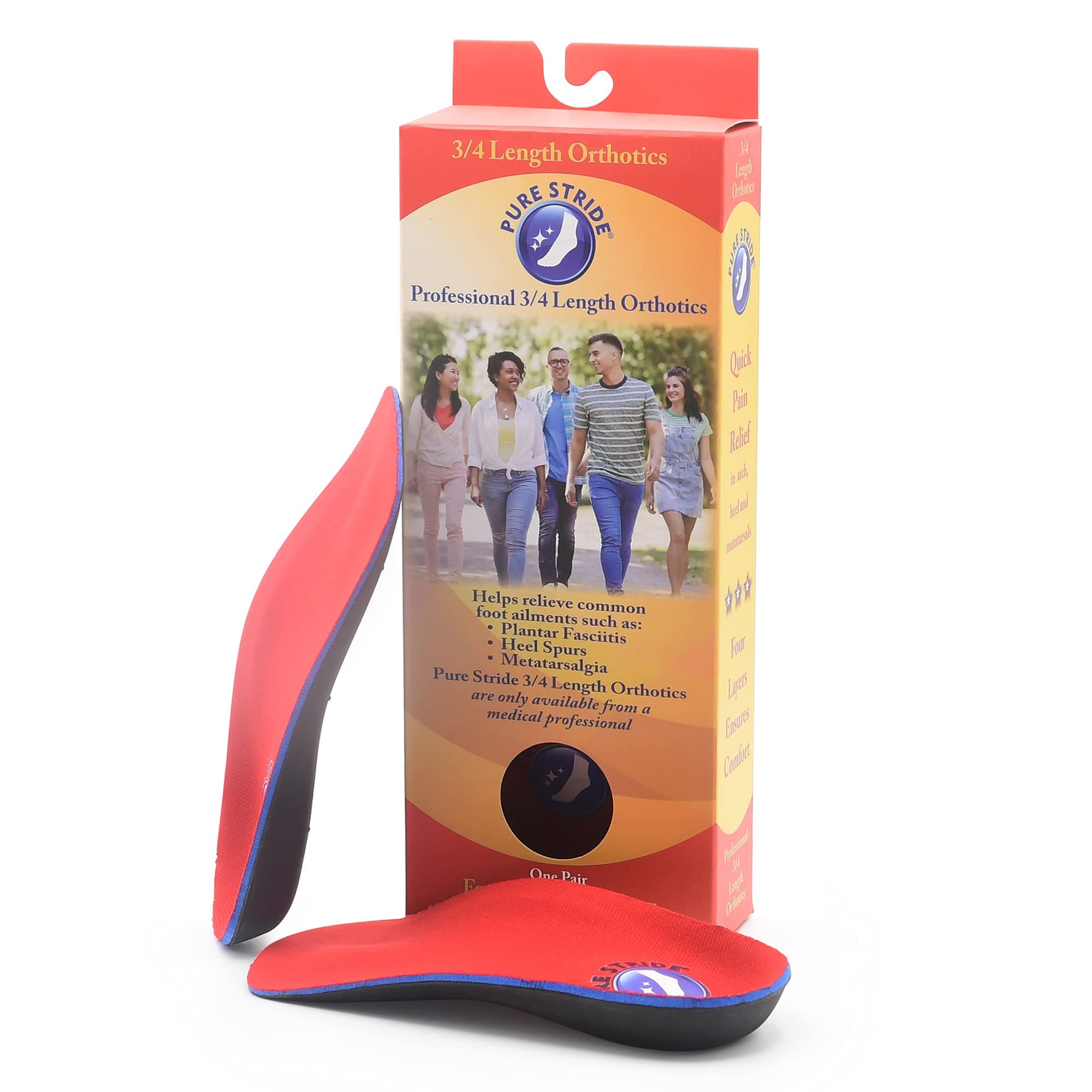 Pure Stride Professional 3/4 Length Orthotics for Men's 12-13 / Women's 14-15 - Arch, Heel & Metatarsal Support