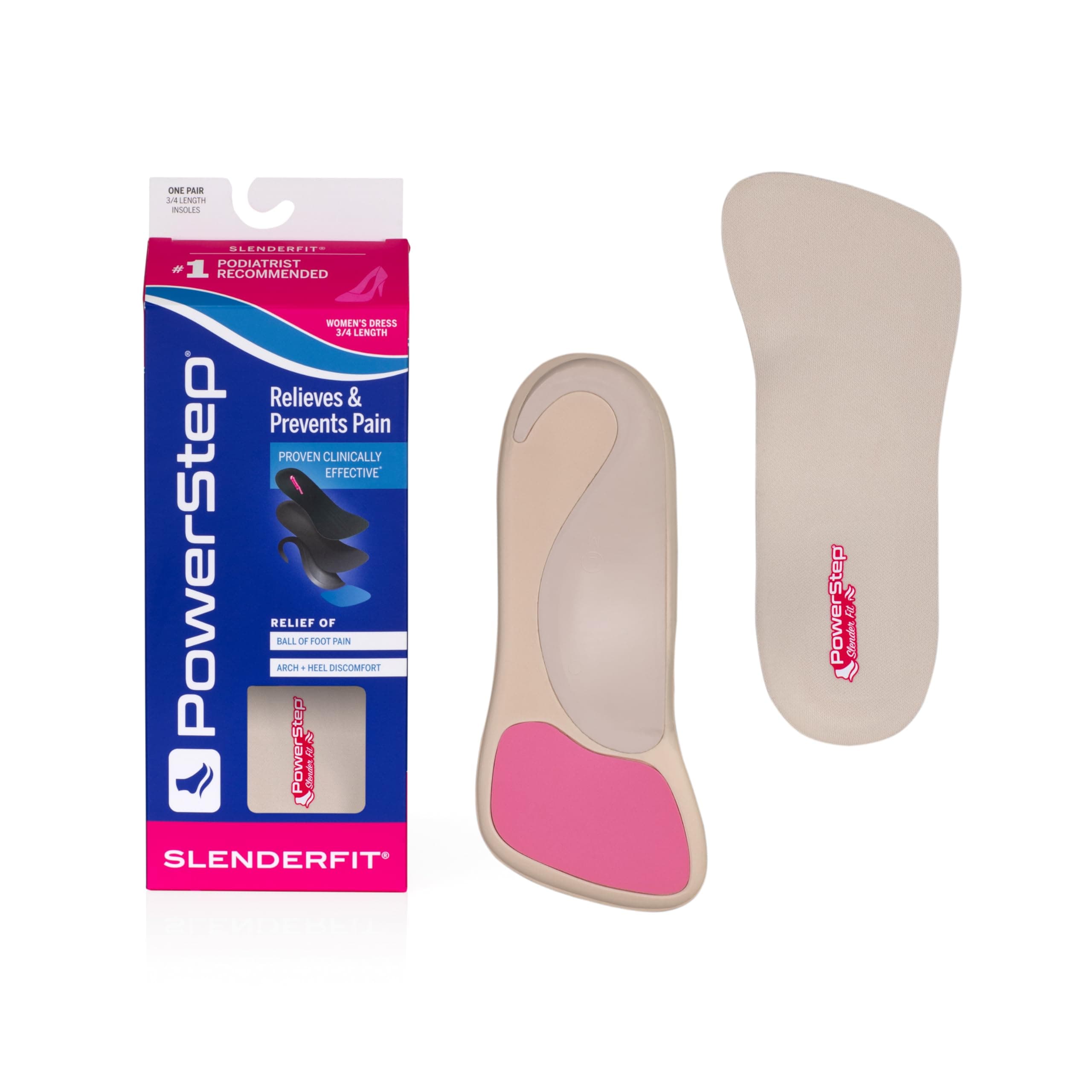 Slenderfit 3/4 Insoles for High Heels, Women's Arch Support Shoe Inserts