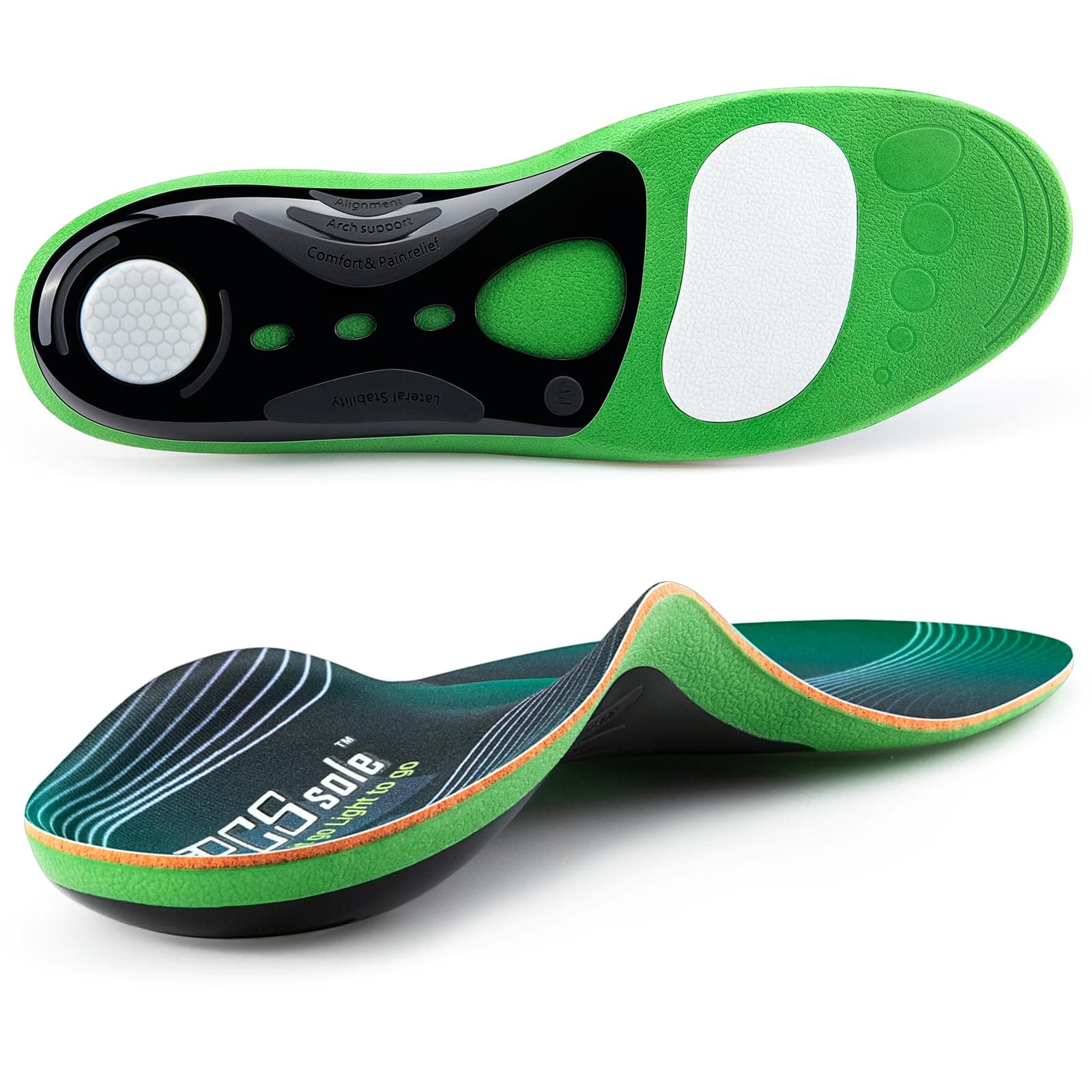 Heavy Duty PCSsole Support Insoles for Men & Women, 220+ lbs High Arch Pain Relief, Flat Feet Orthotic