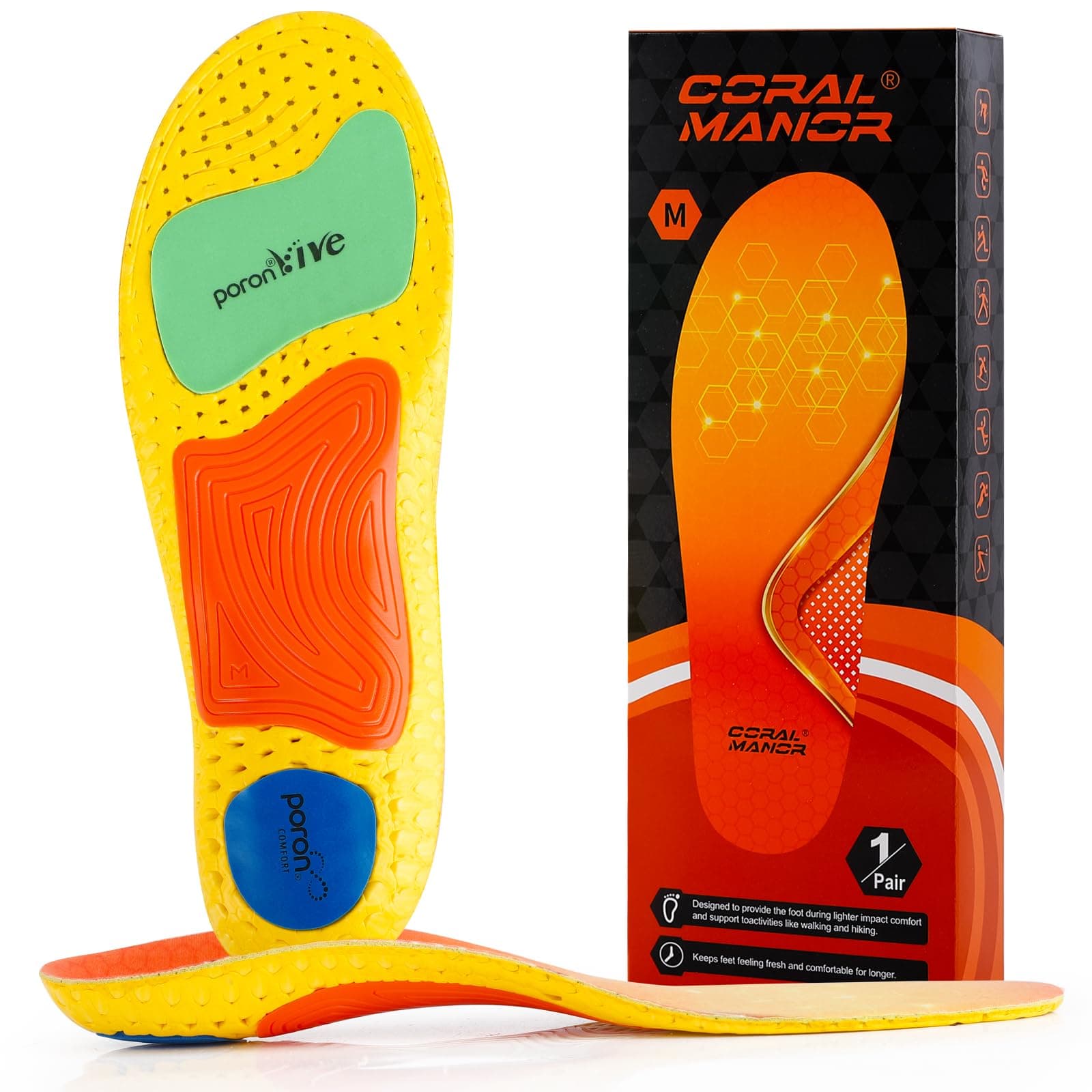 Arch Support Running Shoe Inserts for Women & Men with Shock Absorption & Flat Feet Relief
