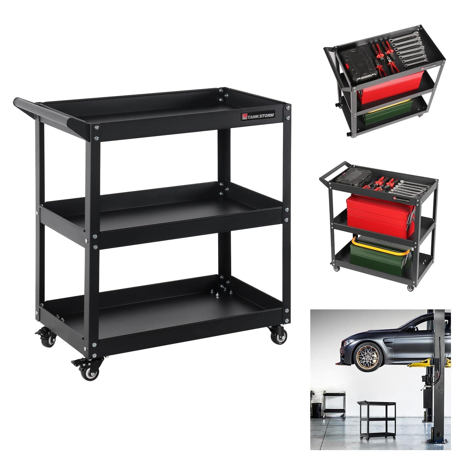 TANKSTORM 3-Tire Rolling Service Cart, IndustrialGrade TQ112