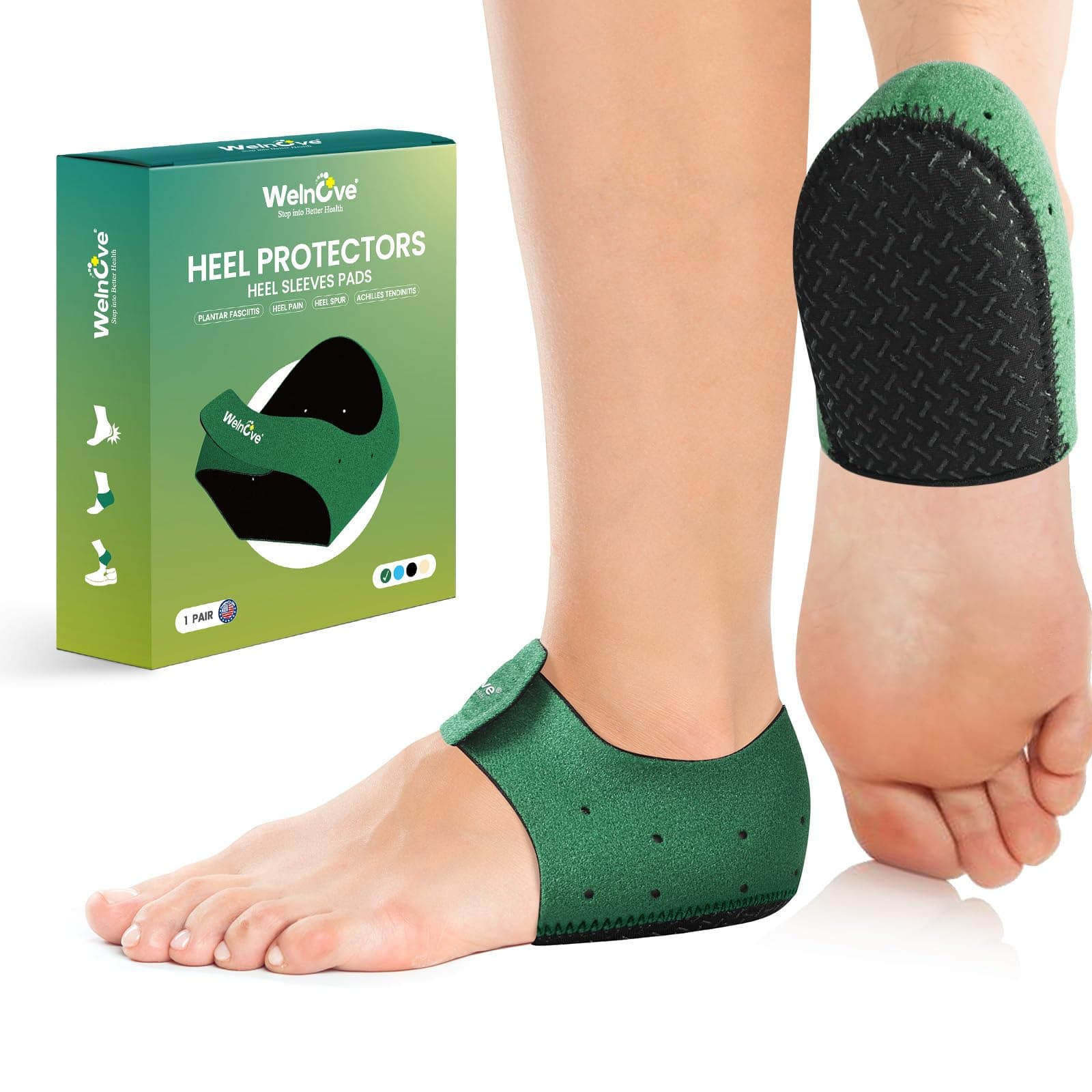 Heel Cushions for Plantar Fasciitis Heel Pain - Welnove Anti-Slip Heel Cups for Men and Women (Size S)