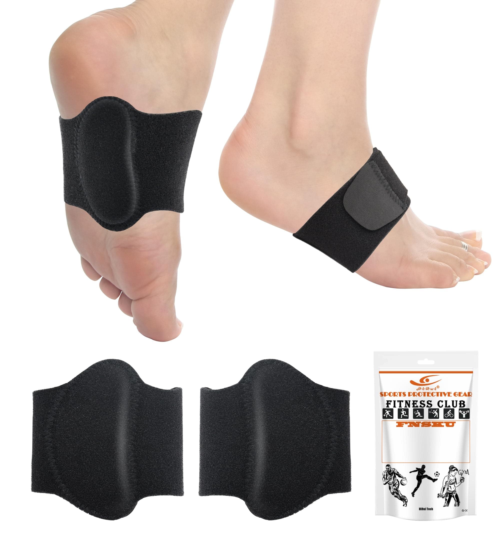 HiRui Adjustable Arch Supports (Pair) for Plantar Fasciitis, Flat Feet, High & Fallen Arches, Black