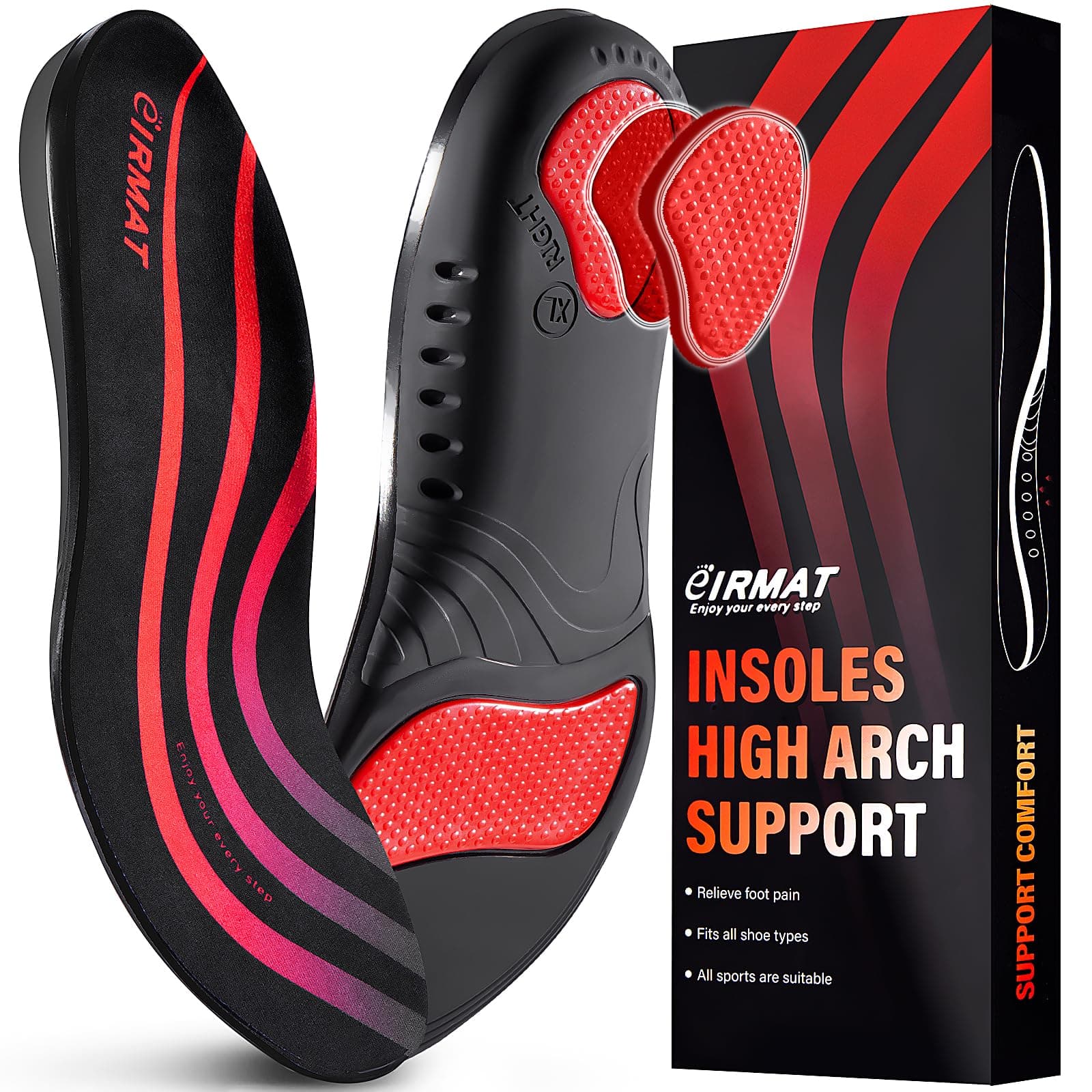 Men's Plantar Fasciitis Insoles - Arch Support & Shock Absorbing Gel for Flat Feet Relief