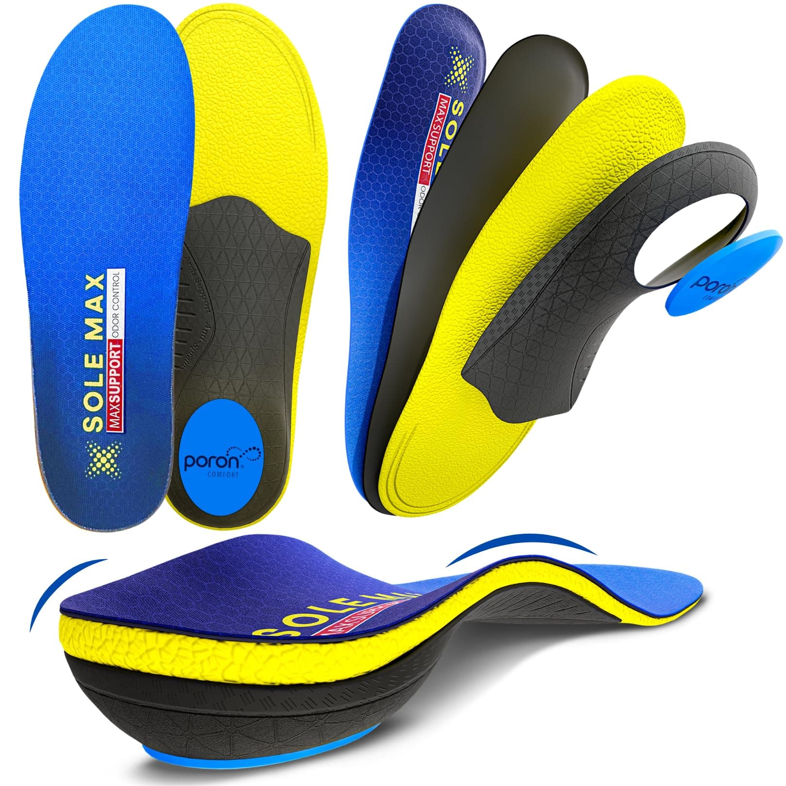 Bamboo Charcoal Orthotic Insoles for Plantar Fasciitis, Heavy Duty Arch Support & Odor Control