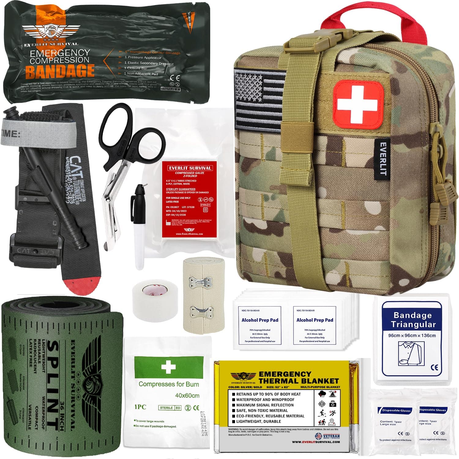 EVERLIT CAT GEN-7 Tourniquet & Splint IFAK for Critical Wounds (Camouflage)